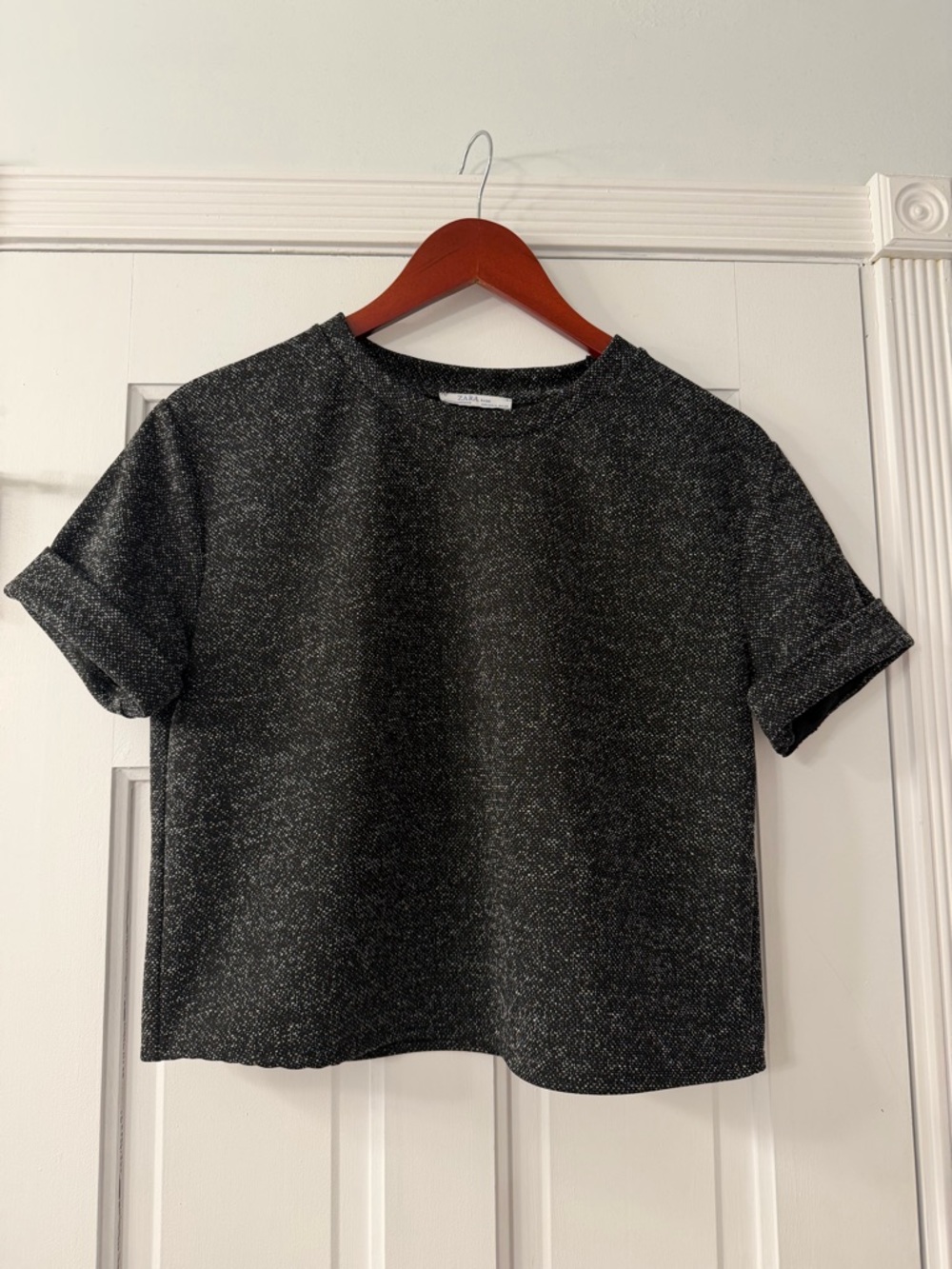 Zara Black Heather Short-Sleeve Boxy Tee, Cropped